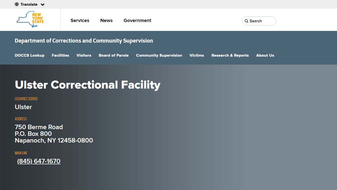Ulster Correctional Facility | Department of Corrections and Community ...